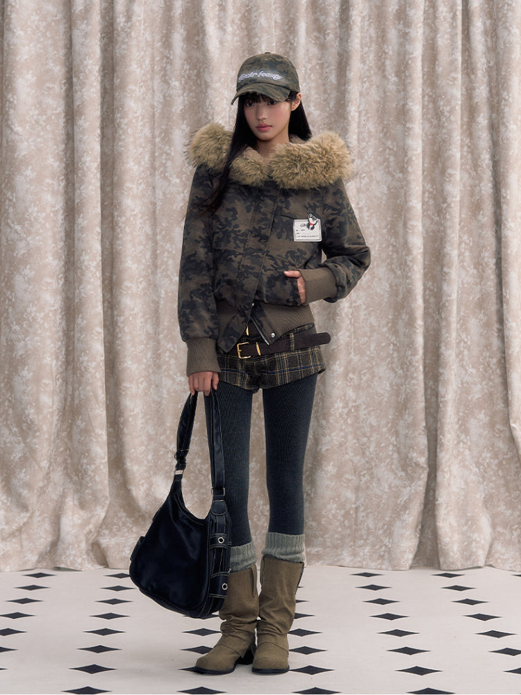 Faux Fur Lined Zipper Fur Collar Jacket - CHINASQUAD