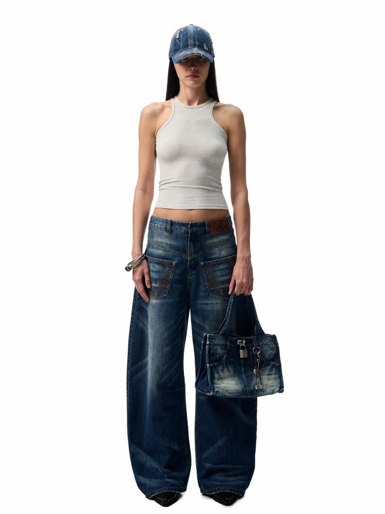 Vintage Wash Detachable Knife Denim Skirt Pants - CHINASQUAD