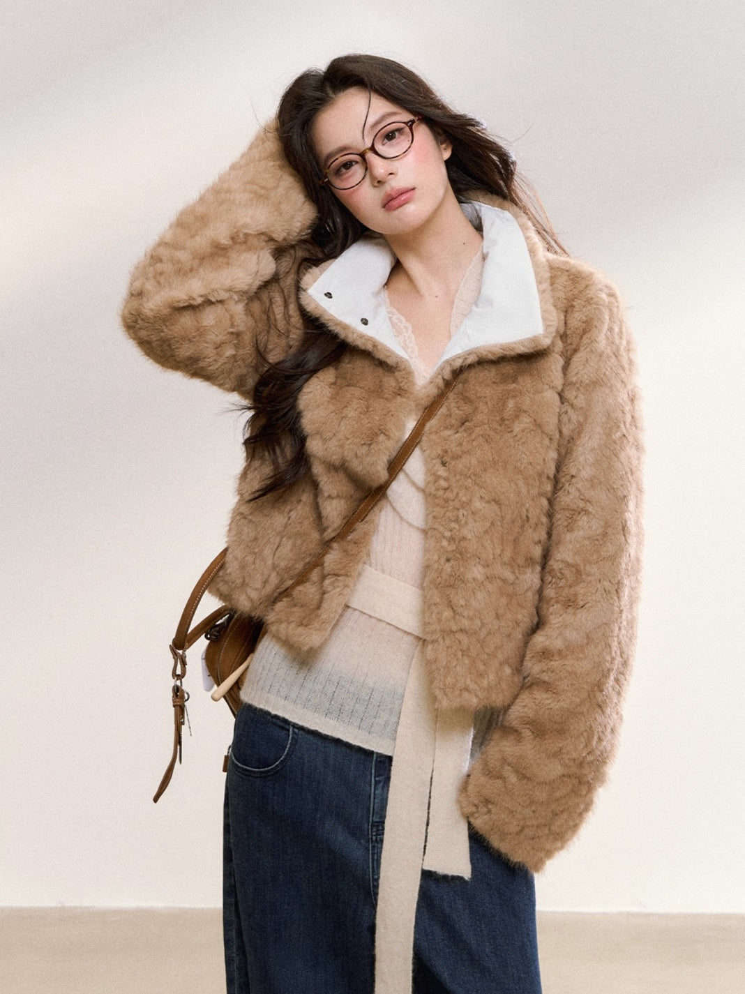 Khaki Faux Fur Collar Wool-Blend Jacket - CHINASQUAD