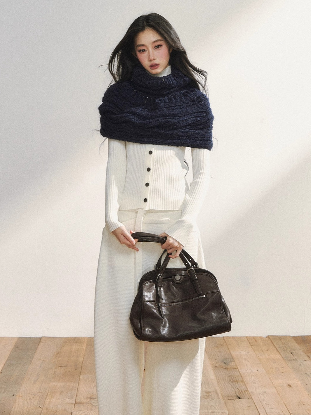 Vintage-Inspired White Buttoned Knit Cardigan