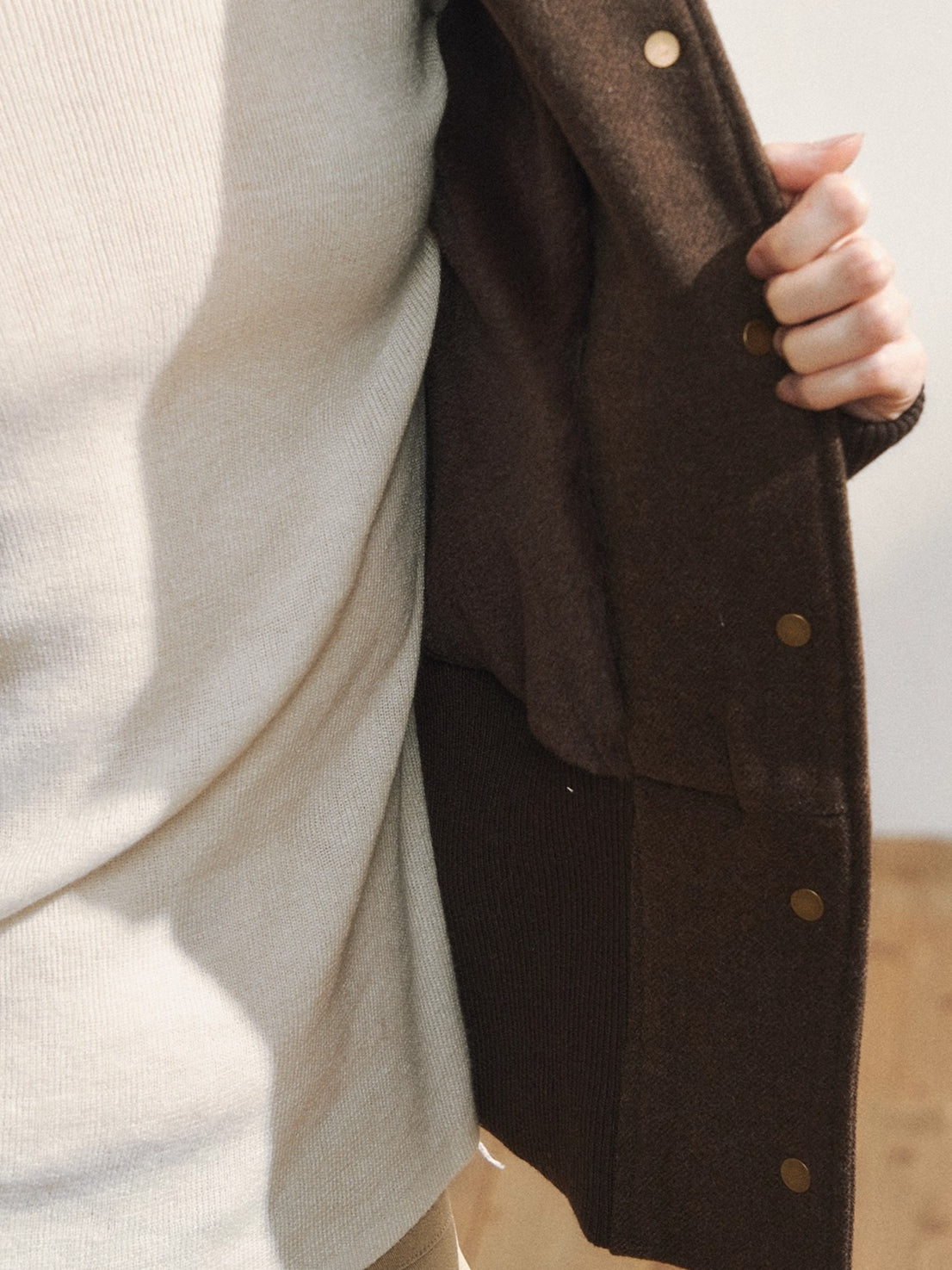 Vintage-Inspired Brown Fleece Lining Wool-Blend Jacket