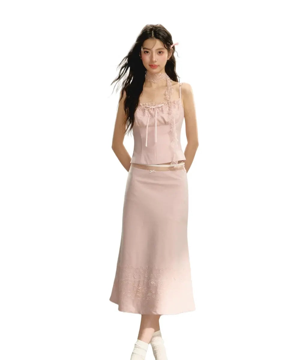 Lace Spaghetti Strap Tank Top & Mini Skirt Set - CHINASQUAD