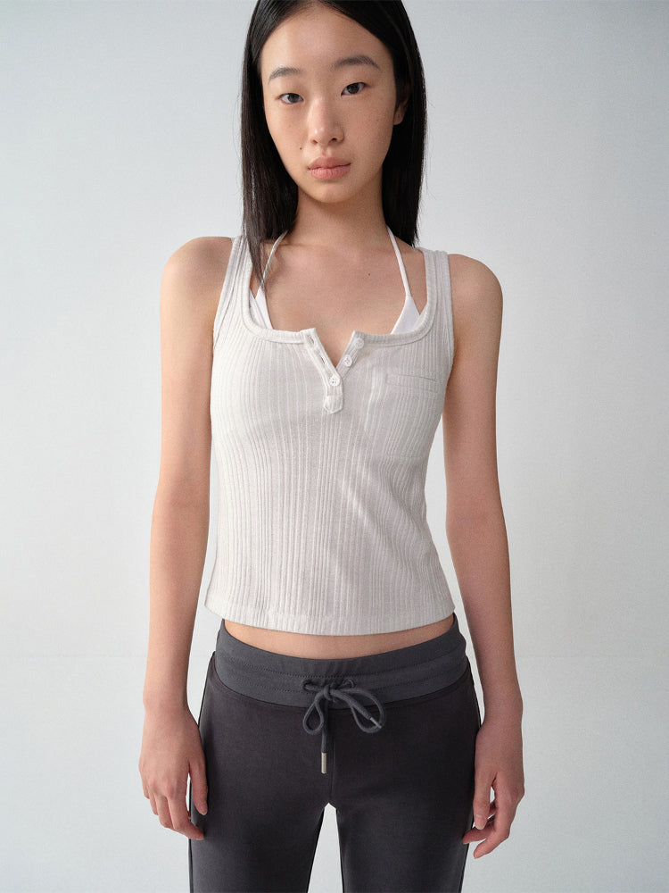 U-Neck Sleeveless Silver-Thread Tank Top
