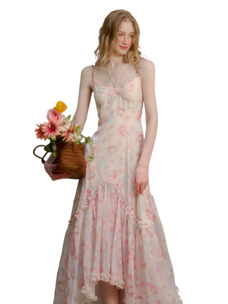 Flower-pattern Flowing Dress - CHINASQUAD