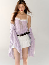 Gray & Purple Lace Trim Tank Top - CHINASQUAD