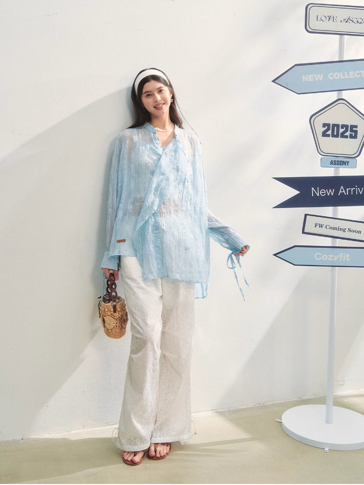 Irregular Cuff Tie-up Sunscreen Shirt - CHINASQUAD