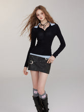 Brown & Black Mock Two-Piece V-Neck Sweater - CHINASQUAD