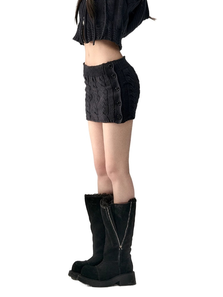 Black & Apricot Buttoned Knit Skirt - CHINASQUAD