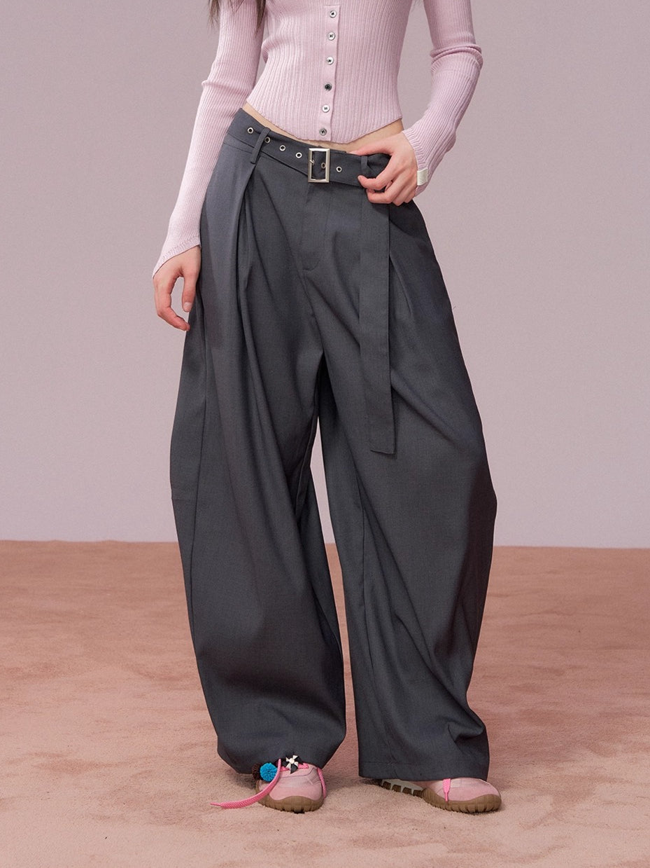 Tailored Drape Wide-Leg Suit Trousers
