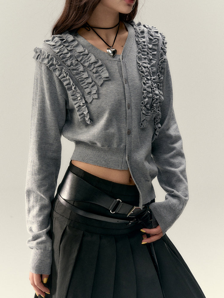 Irregular Ruffle Design Knit Top - CHINASQUAD