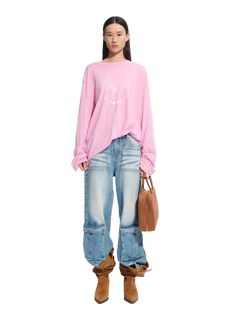 Washed Twill Denim Whisker Wide-leg Jeans - CHINASQUAD