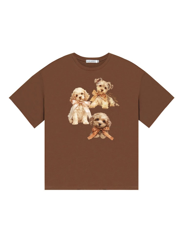Bowknot Puppy Print Short-Sleeve T-Shirt - CHINASQUAD