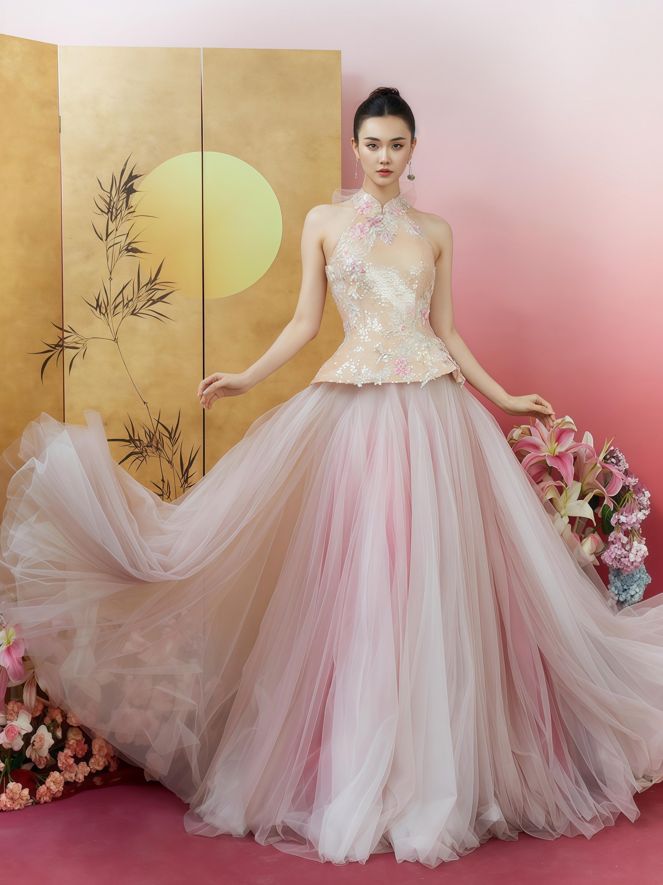 Blush Aurora Embroidered Sequin Tulle Ball Gown