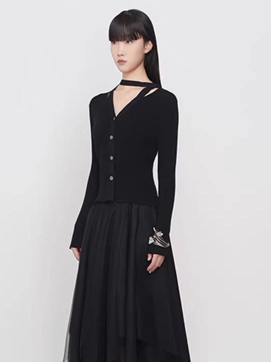 Vintage Wool Halter-Tie Cardigan Knit Top