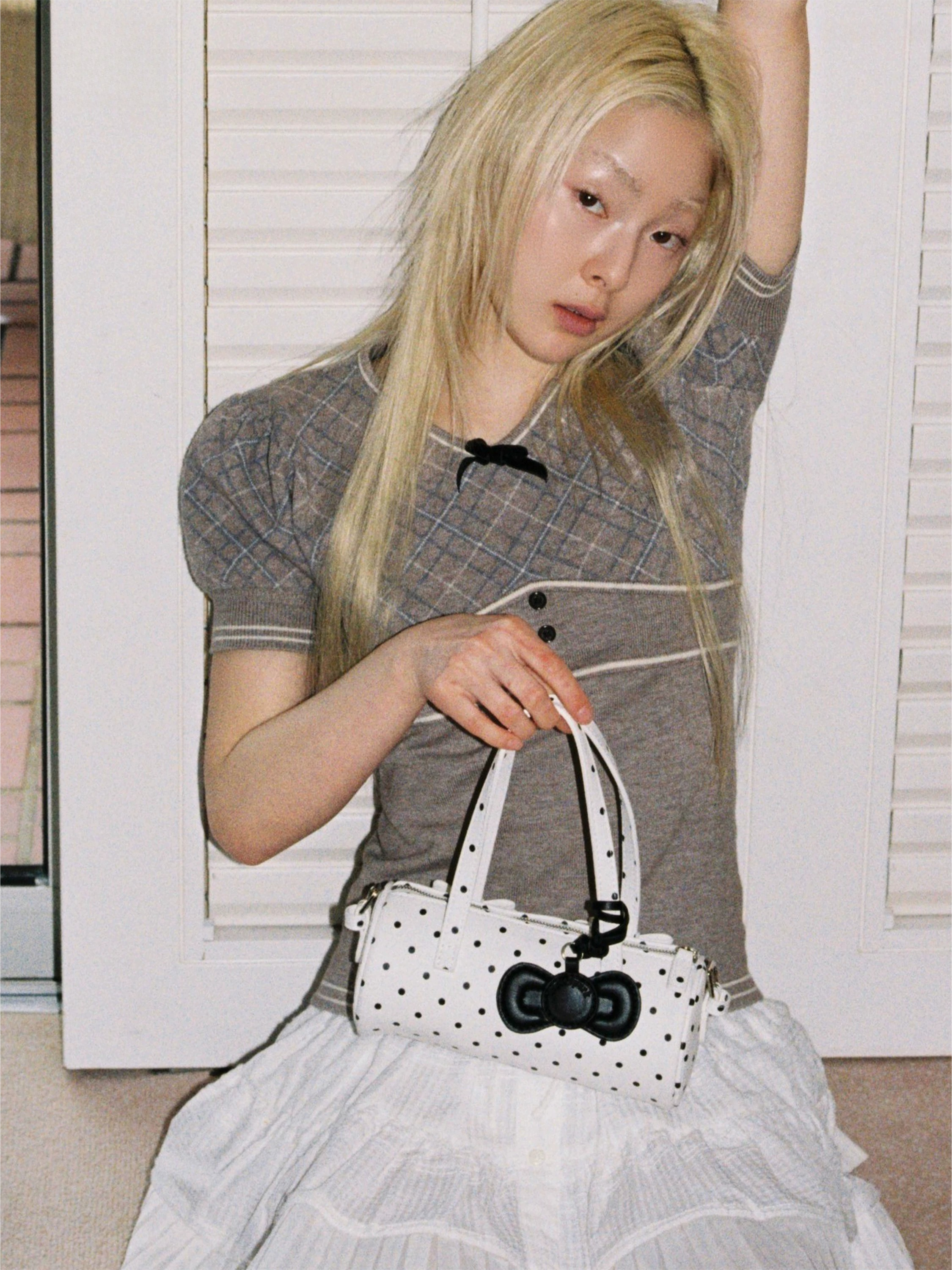 Bow-Accent Polka Dot & Floral Barrel Bag