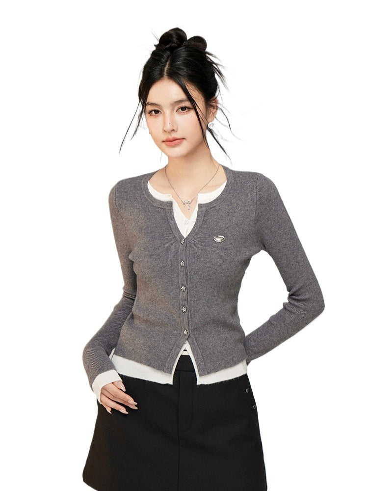 Contrast Layered Knit Cardigan - CHINASQUAD
