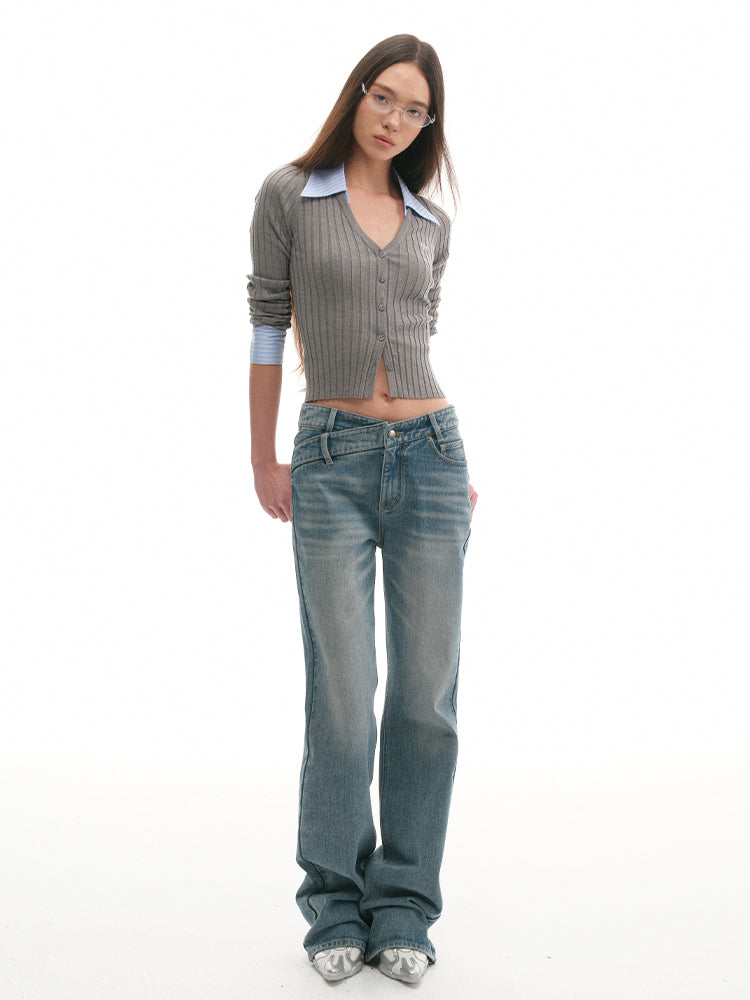 Relaxed-Fit High-Waisted V-Jeans - CHINASQUAD
