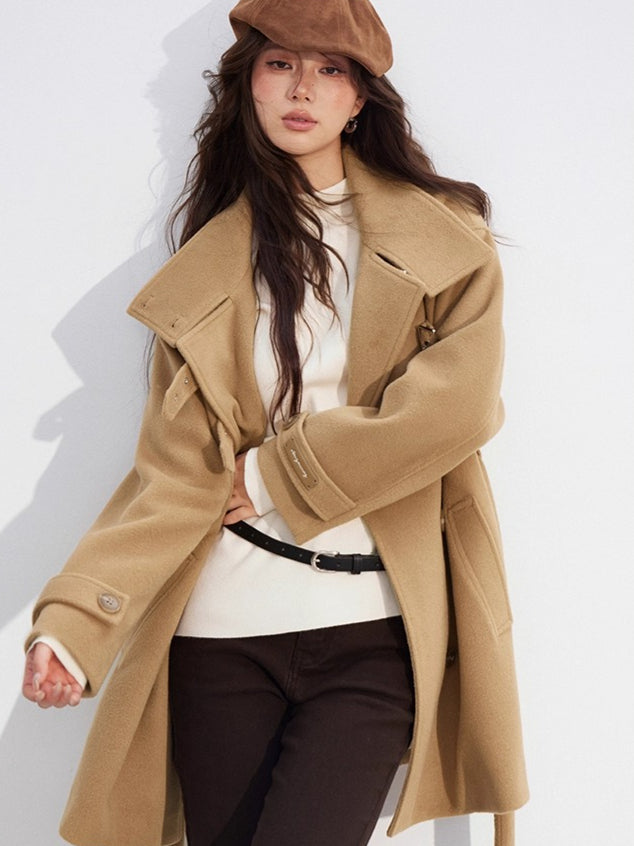 Double-Breasted Wool Blend Stand-Collar Coat
