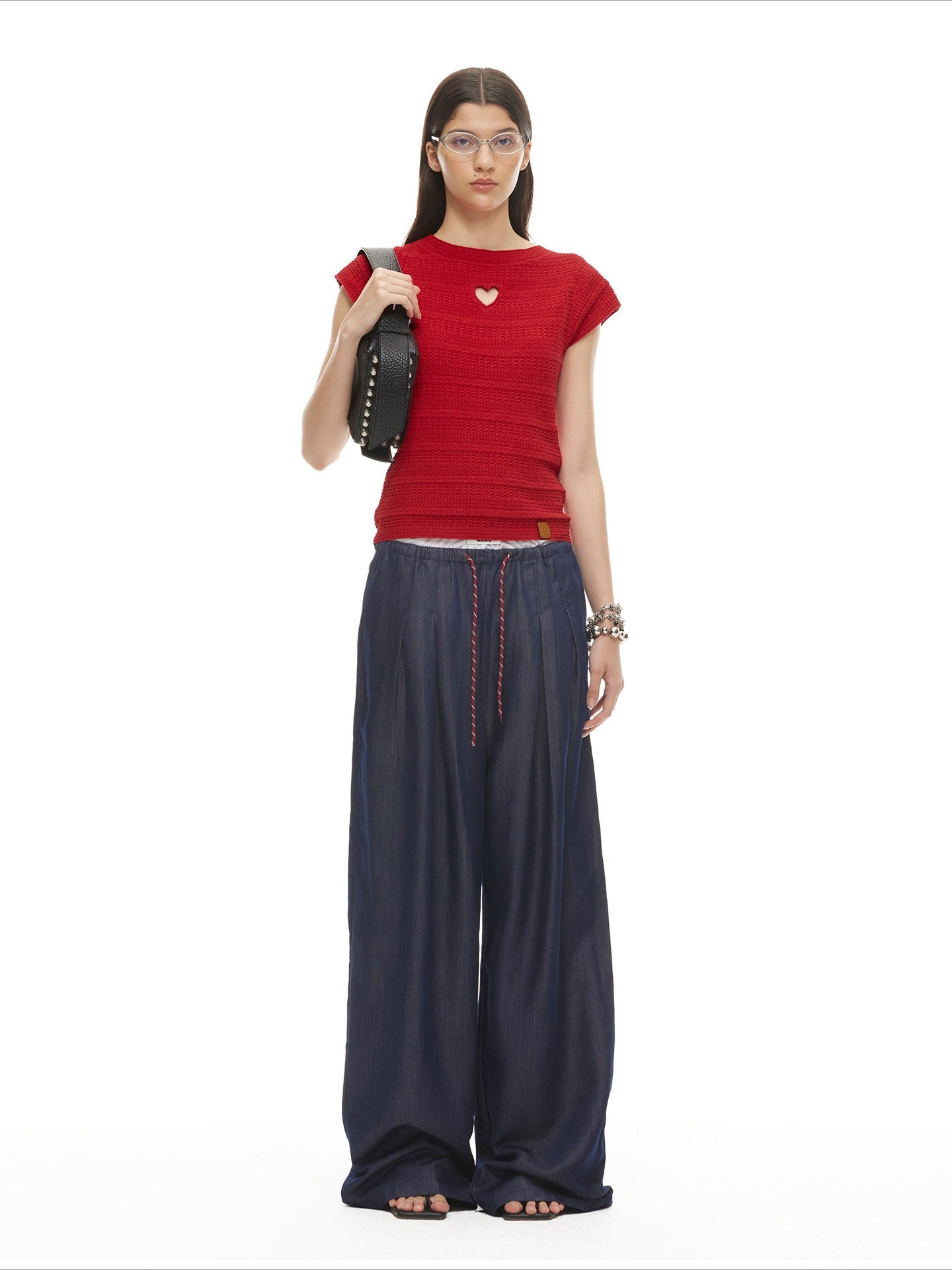 Heart Cut-Out Linen Blend Slim Tee