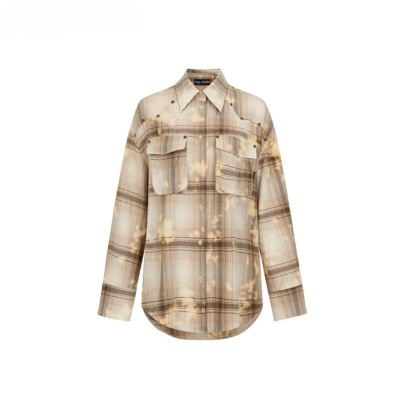 Washed Vintage Rose Beaded Shirt Jacket - CHINASQUAD