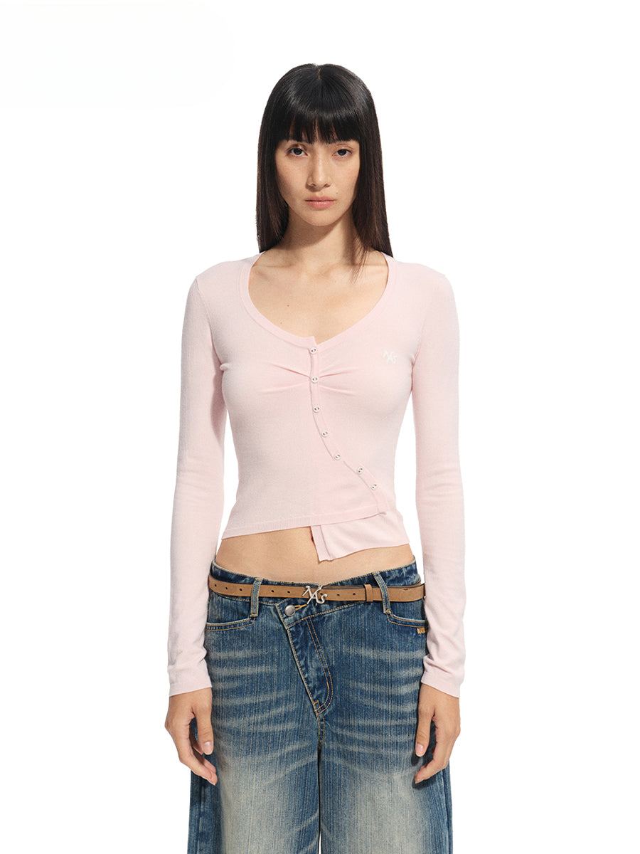 Silk Wool Embroidered Asymmetric Bottoming Blouse - CHINASQUAD