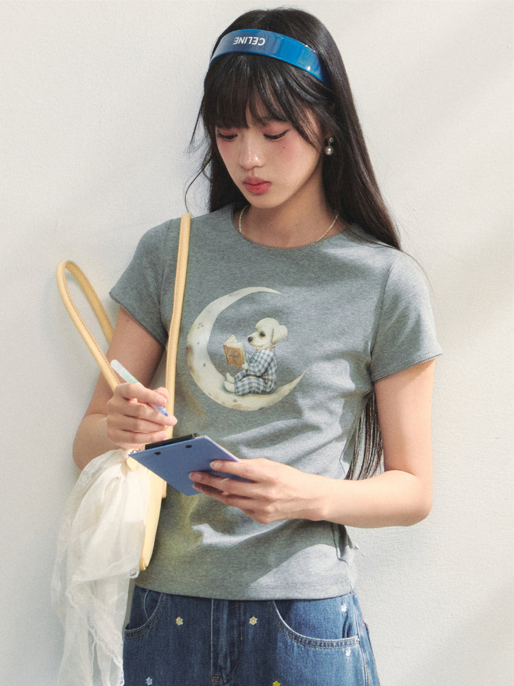 Grey Printed Slim-Fit Knit T-Shirt - CHINASQUAD