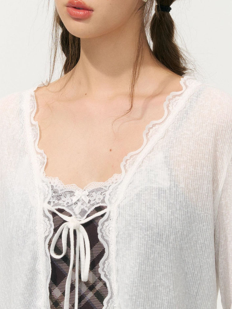 Lace-Edge Lightweight Cardigan
