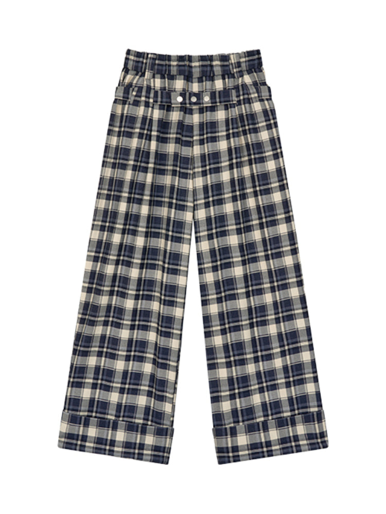 Pleated Belted Plaid Casual Pants - CHINASQUAD