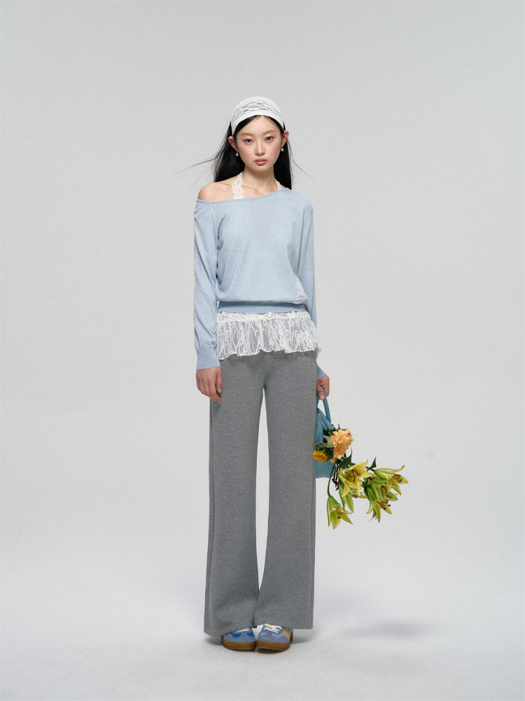 Lace Waist Wide-Leg Sweatpants - CHINASQUAD