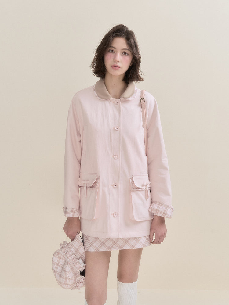 Pink Plaid Reversible Trench Coat - CHINASQUAD