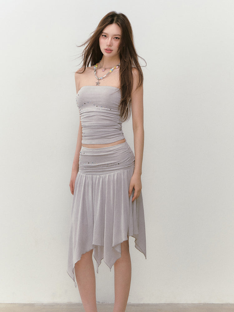 Star Beaded Ruffled Bandeau & Skirt Set - CHINASQUAD
