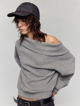 Grey Asymmetric Off-Shoulder Loose Sweatshirt - CHINASQUAD