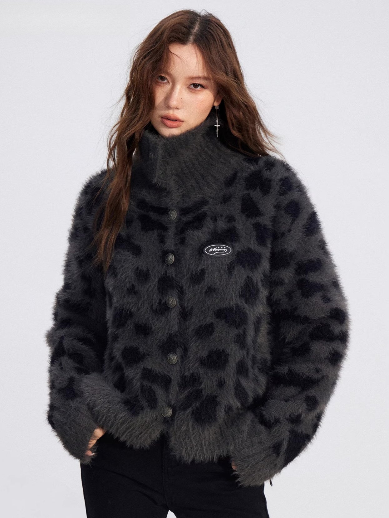 Leopard Mink-Plush Knit Sweater