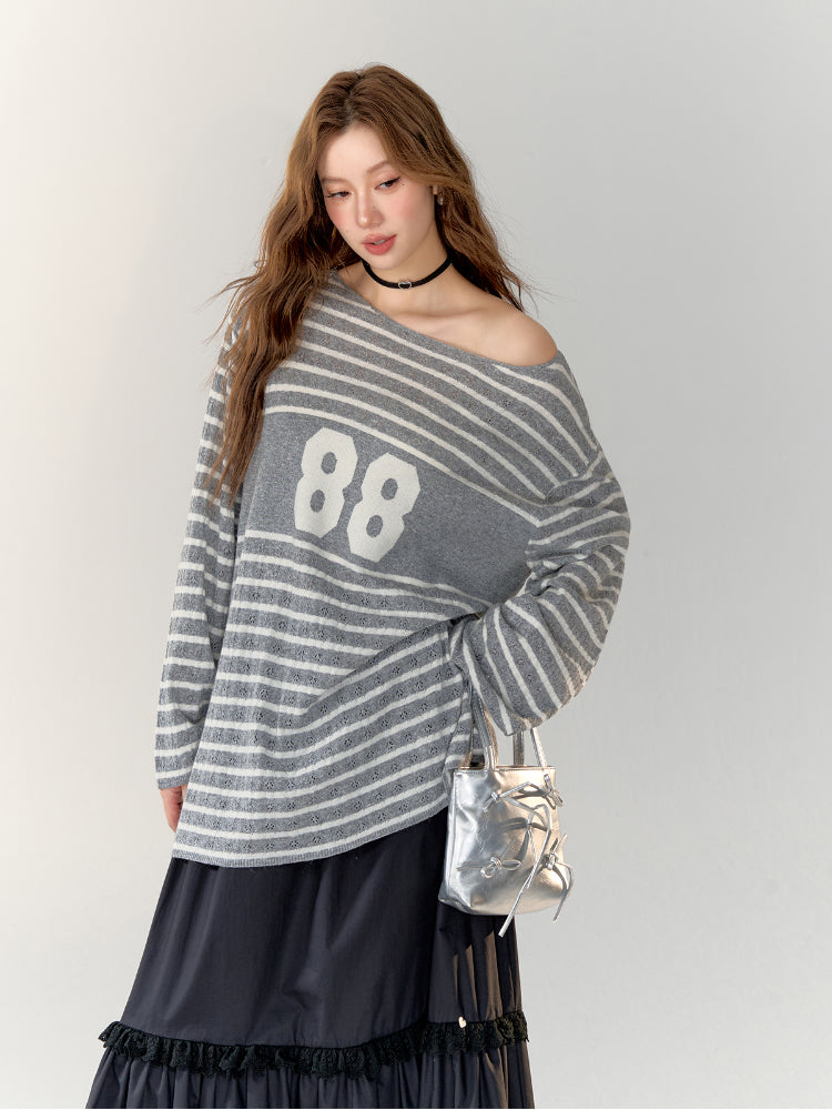Printed Striped Knitted Sweater - CHINASQUAD