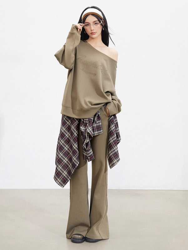 Studded Letter Off-Shoulder Sweatshirt - CHINASQUAD