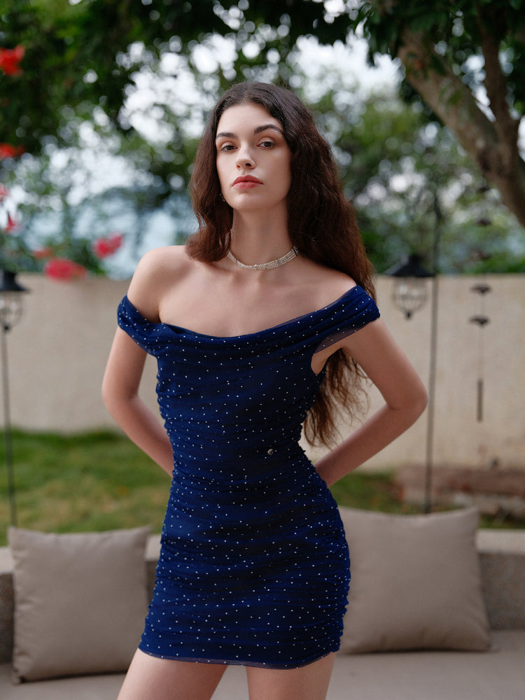 Off-Shoulder Cowl Neck Elegant Mini Dress - CHINASQUAD