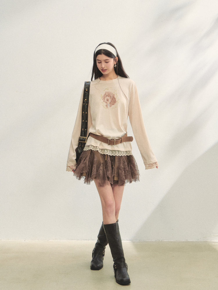High-Waist Lace Tie Puff Skirt - CHINASQUAD