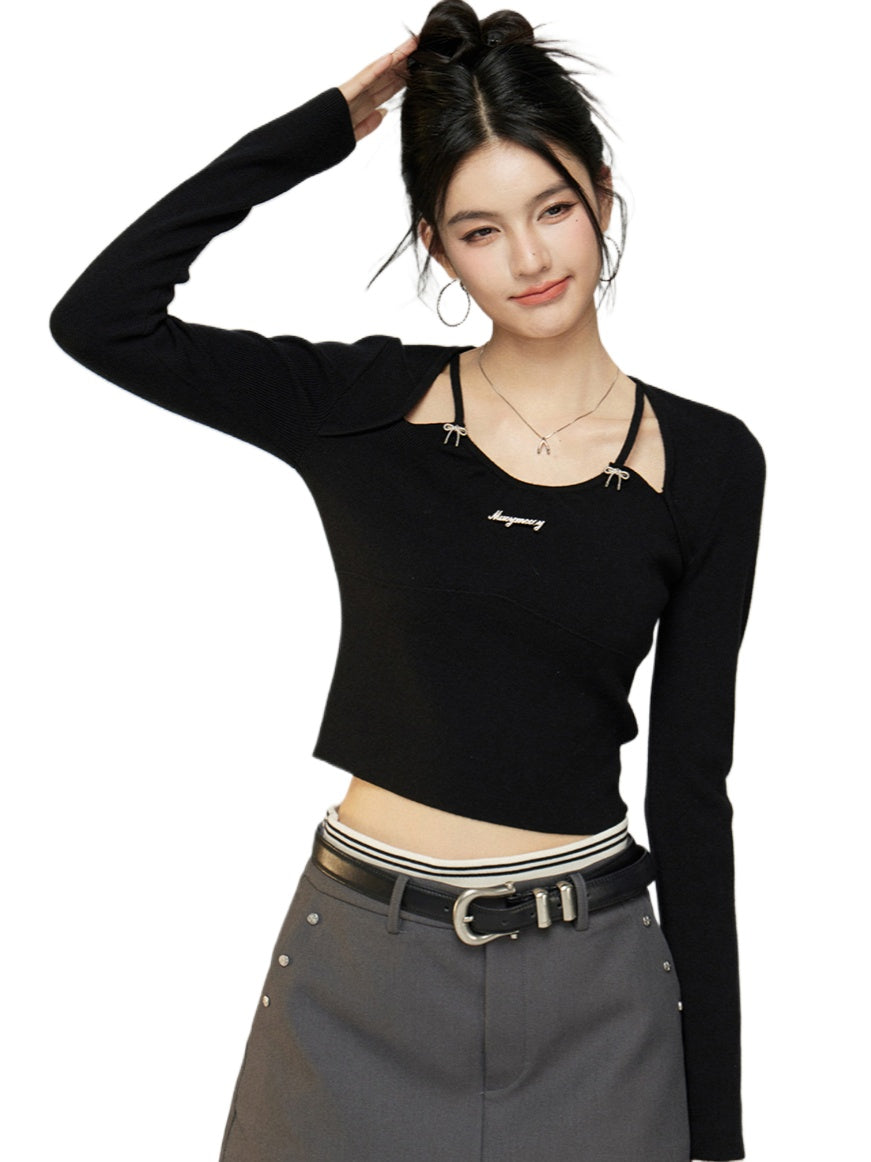 Black & White Butterfly Knot Knit Top - CHINASQUAD