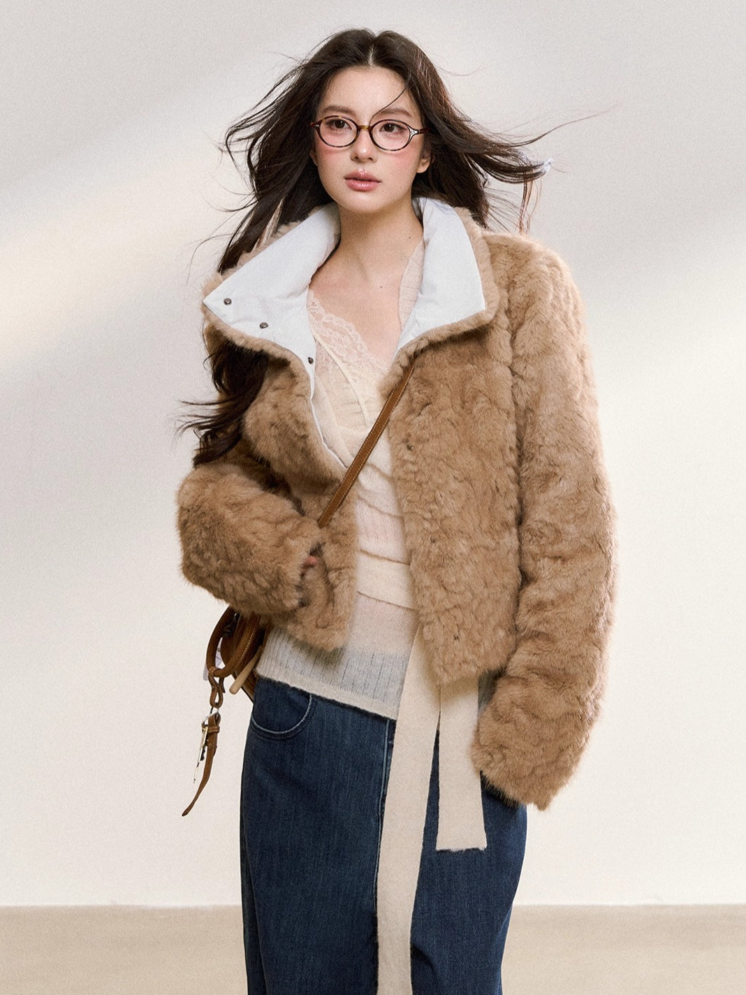 Khaki Faux Fur Collar Wool-Blend Jacket - CHINASQUAD