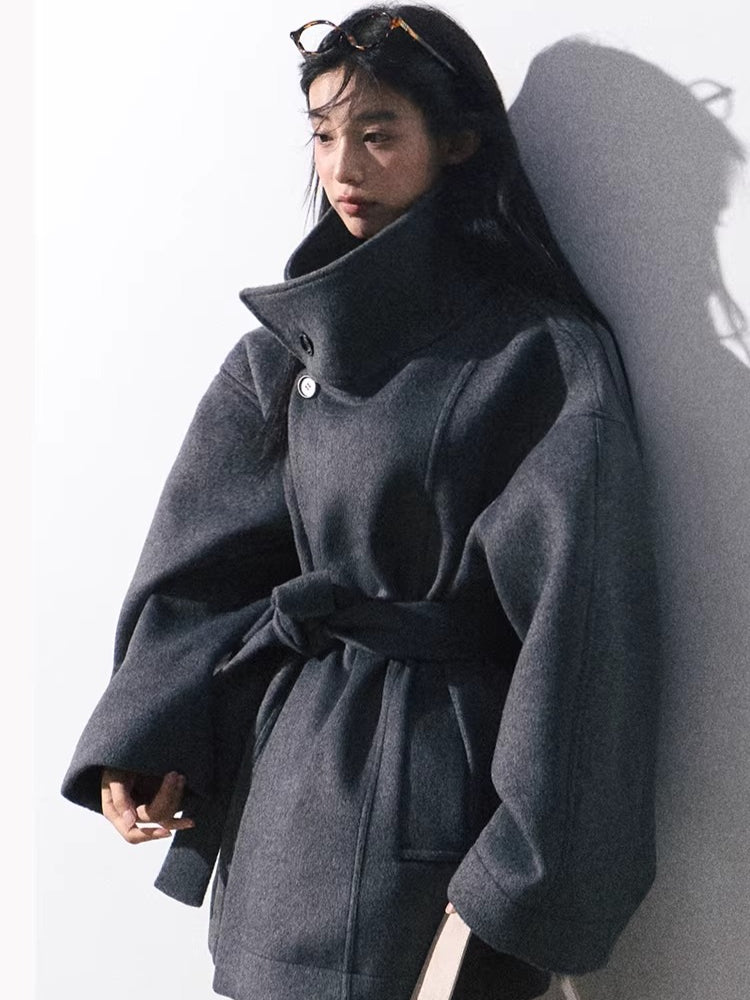 Heavyweight Wool Stand-Collar Short Coat
