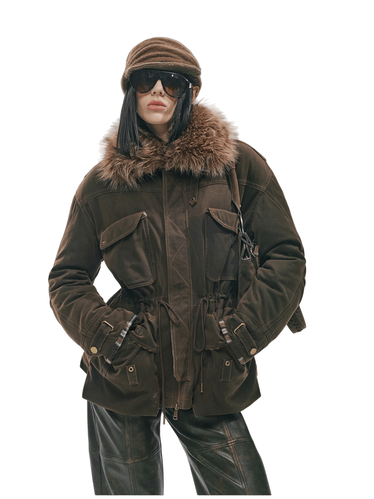 Detachable Fur Collar Utility Down Jacket