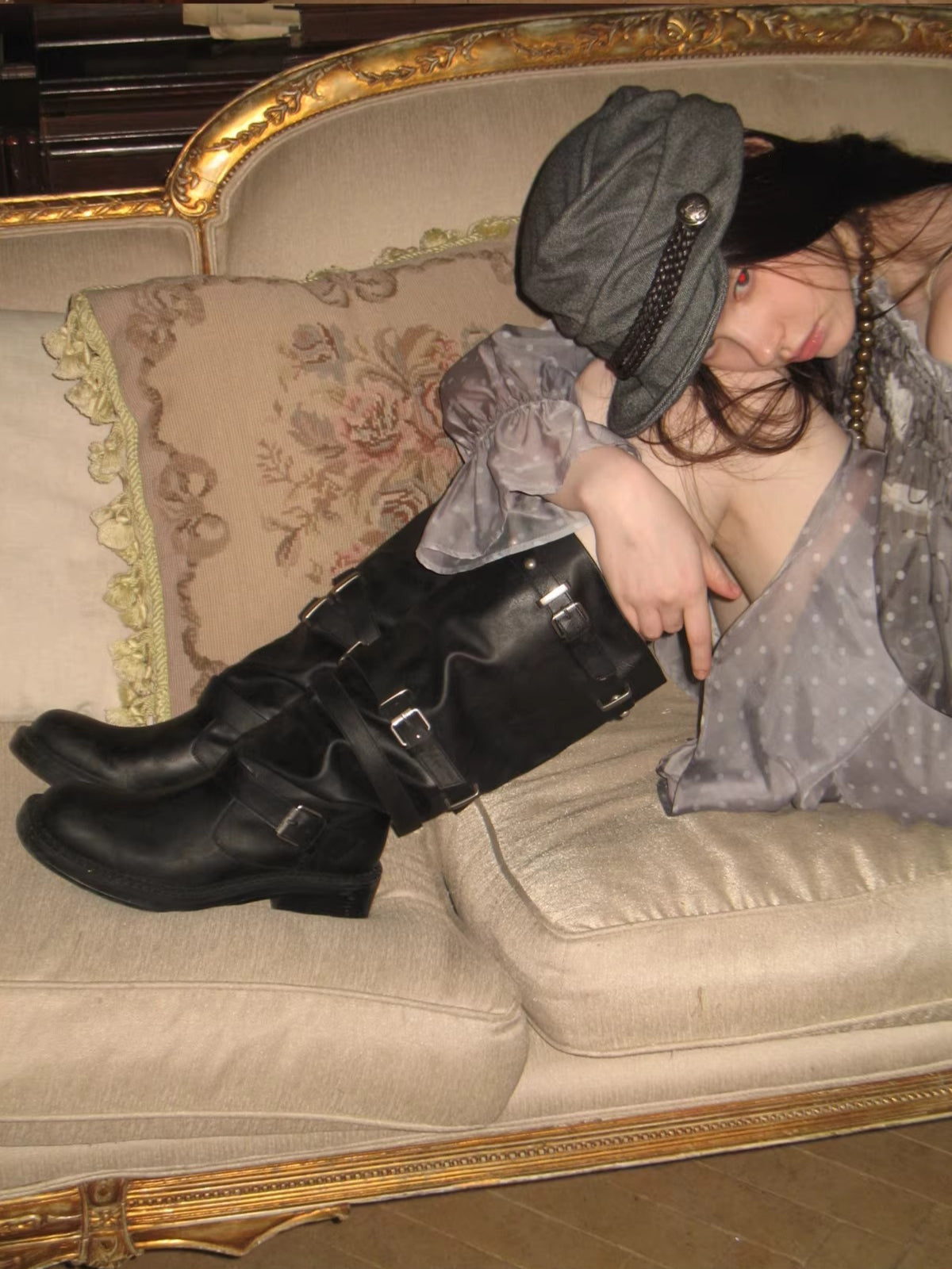 Multi-Strap Studded Mid-Calf Biker Boots