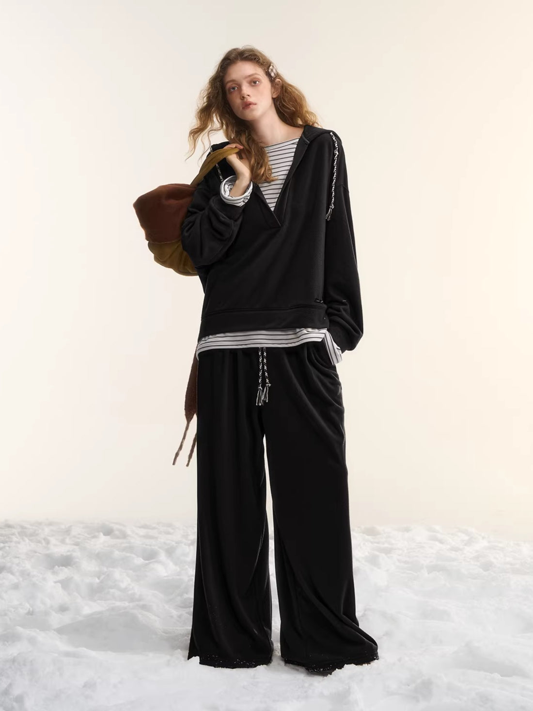 Layered-Effect Sweatshirt & Wide-Leg Sweatpants Set