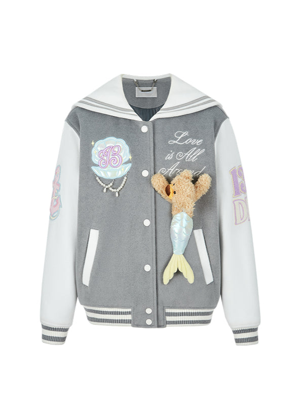 Blue & Gray Mermaid Baseball Jacket - CHINASQUAD