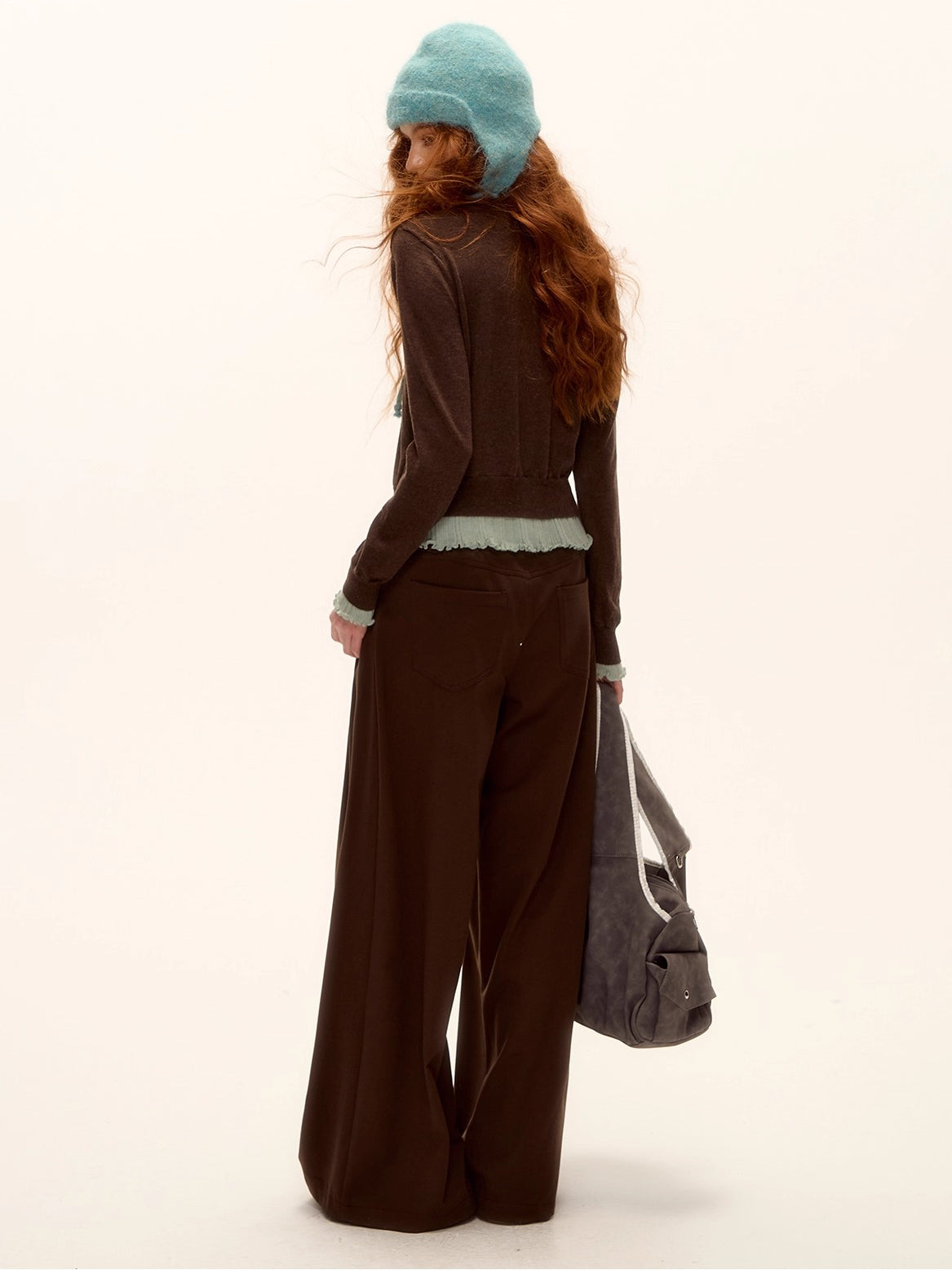 Contrast Panel Ruffled Knit Cardigan