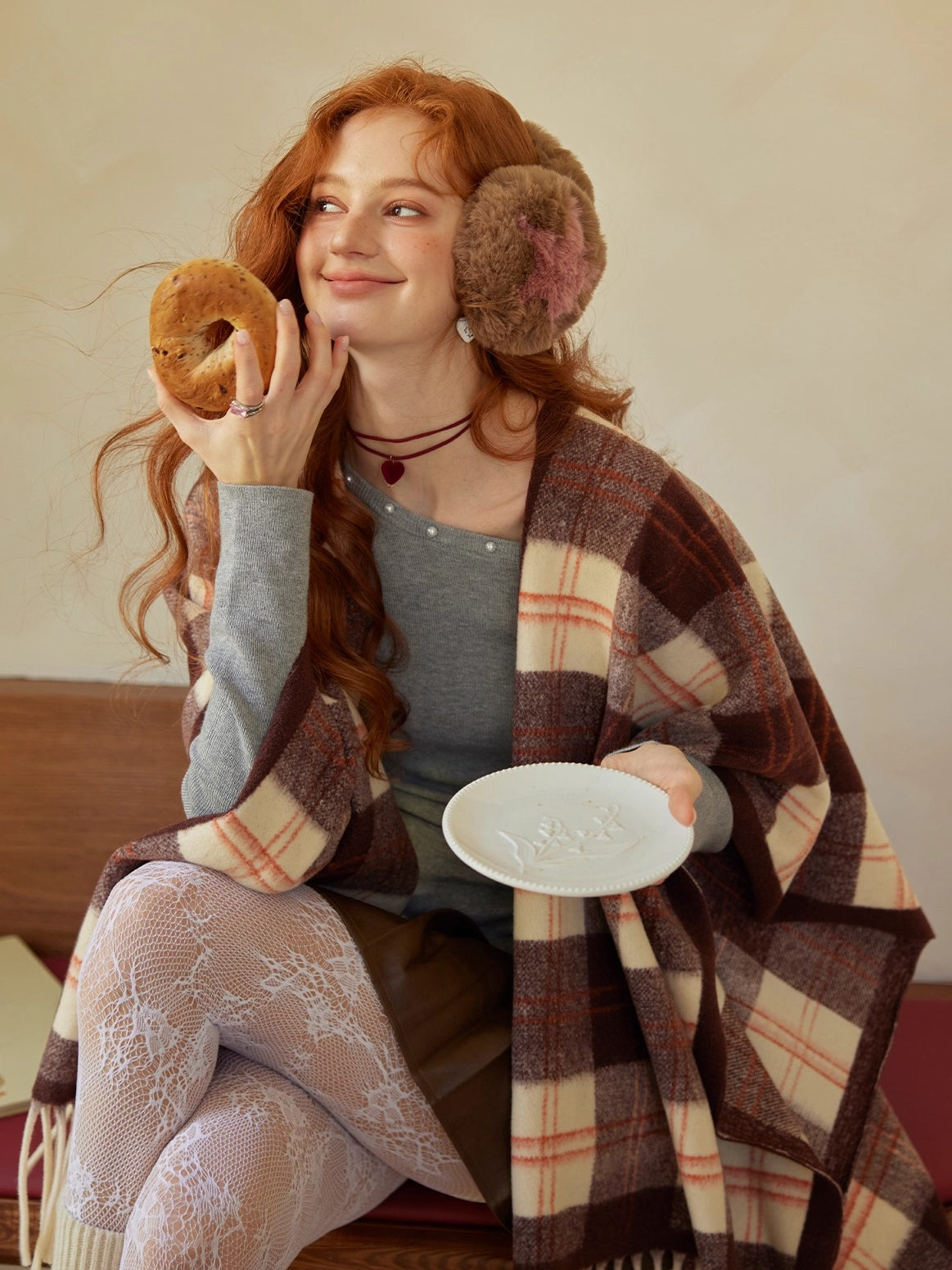 Vintage Plaid Fringe Shawl Scarf
