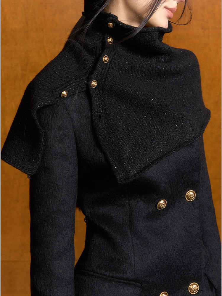 Short Slim Wool Coat with Detachable Faux Fur - CHINASQUAD