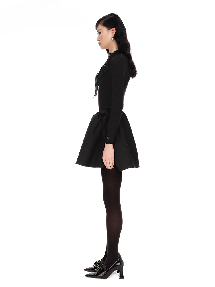 White & Black Elegant Ruffled Bow Bodysuit - CHINASQUAD