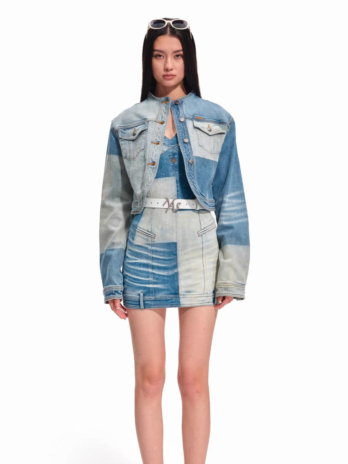 Equestrian Contrast Panel Denim Slip Dress