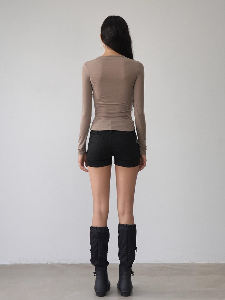 Rivet & Tie Ruffle Long Sleeve T-Shirt - CHINASQUAD